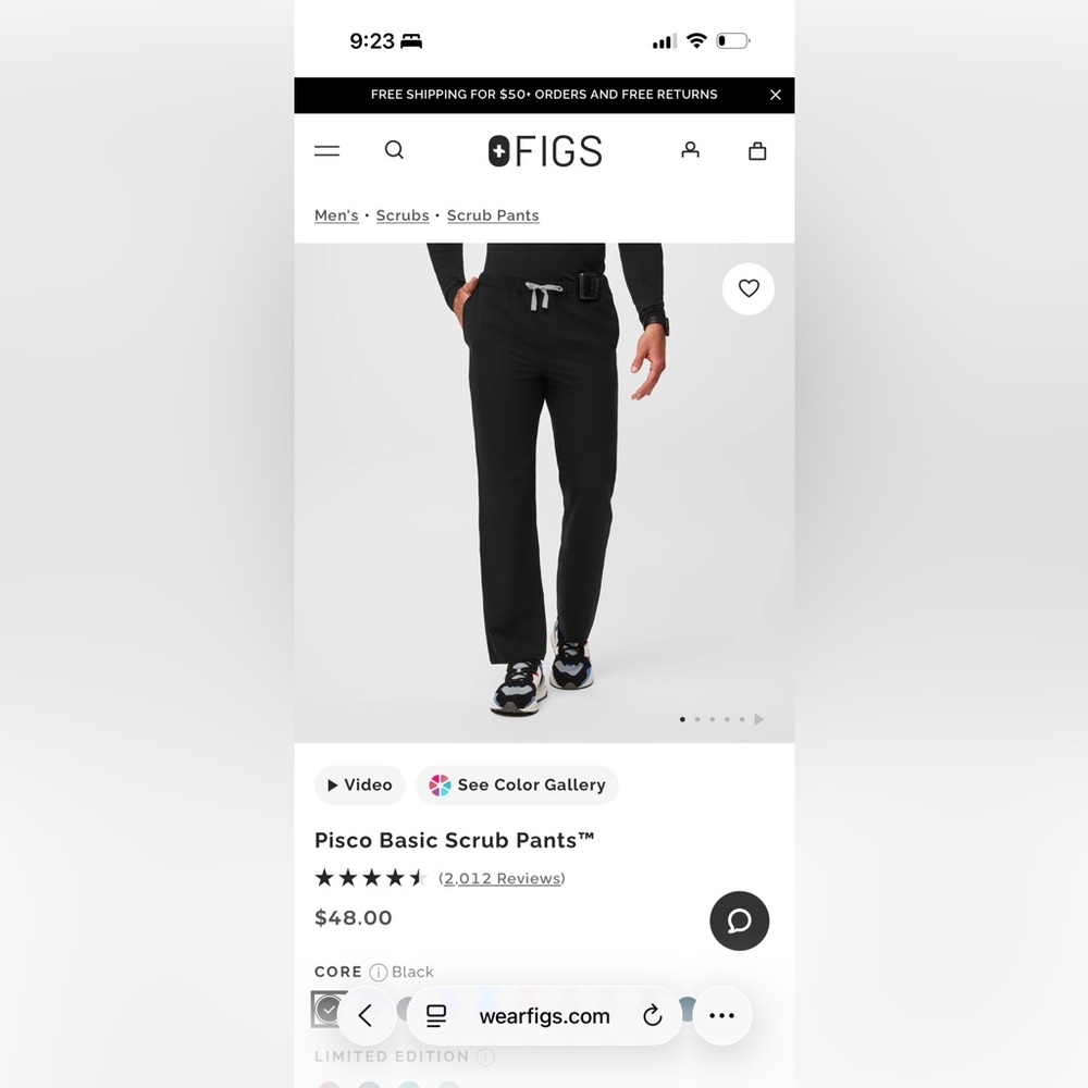 Figs Men's Black Pisco Scrub Pants